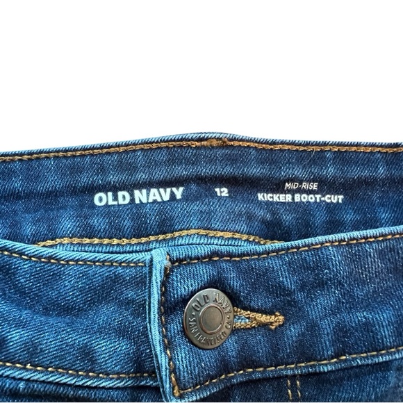 Old Navy Mid-rise Kicker Boot Cut Women’s Dark Blue Denim Jeans Size 12 - Picture 3 of 7